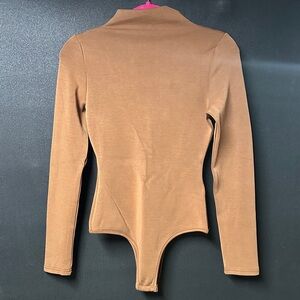 Pink Lily Brown Mock Turtleneck Bodysuit